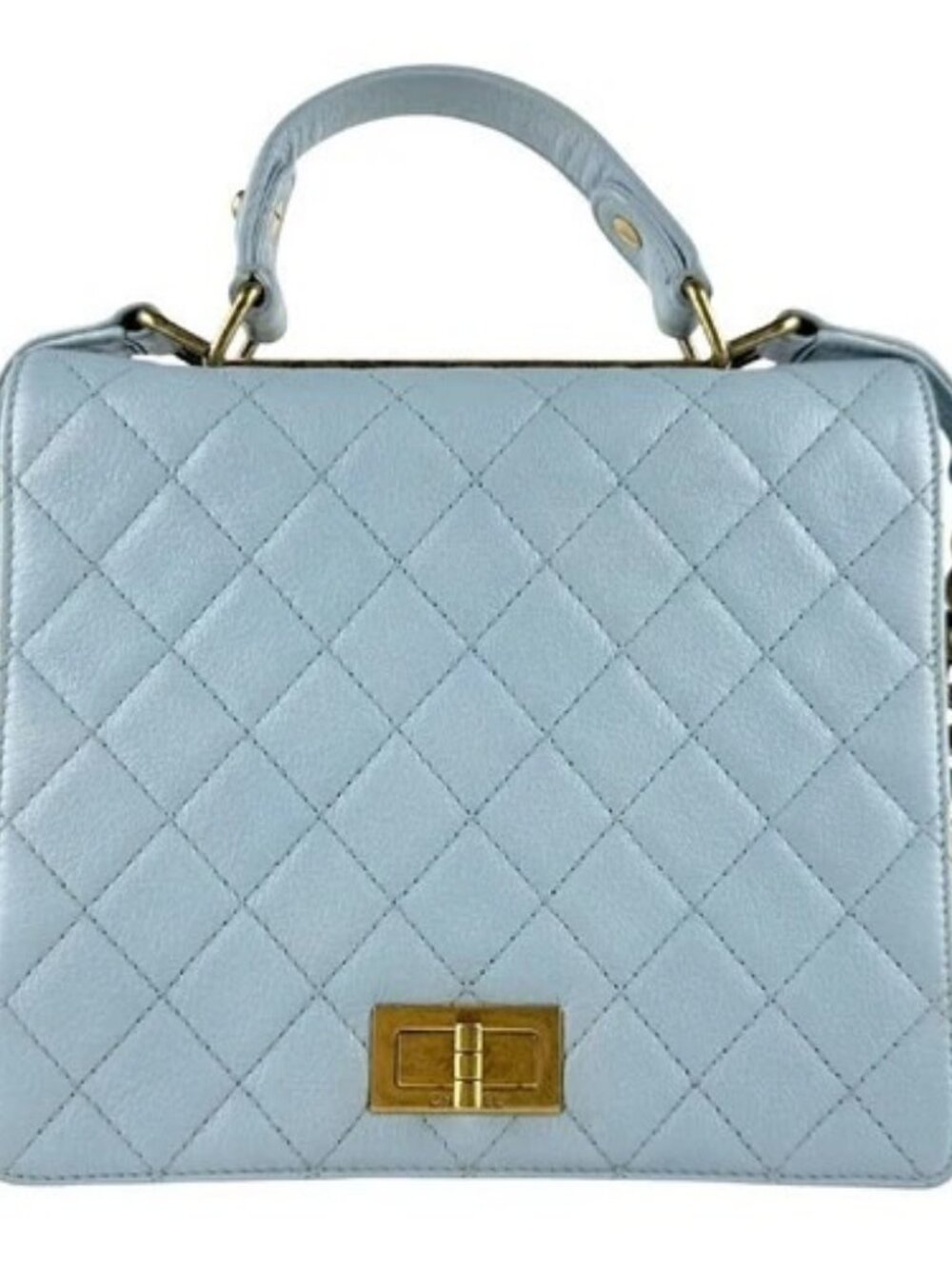 Auth CHANEL Rita Handbag Shoulder Bag Blue/Gold Leather/Metal - z9592